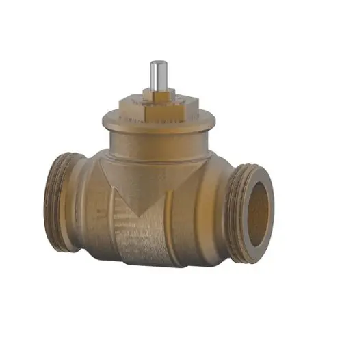 Roth Ventilkörper mit zwei Anschlussgewinden, geeignet für die Warmwasser-Vorrangschaltung. Die Bauform weist eine zentrale Steuerungseinheit auf.
